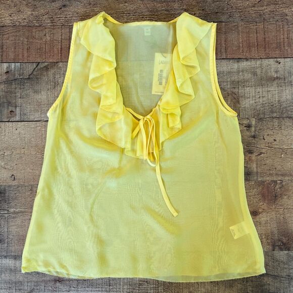 Ladaire Alaina Silk Chiffon Blouse Yellow Sleeveless Sheer Ruffles XXS $129 NEW - Picture 4 of 6